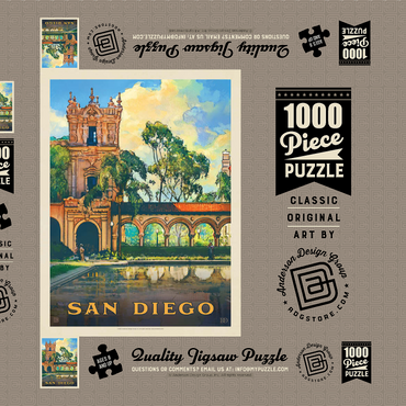 Darstellung des Puzzle Motivs San Diego, CA: Balboa Park, Vintage Poster 1000 Puzzle Schachtel 3D Modell