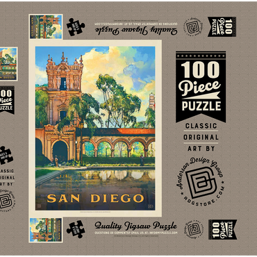 Darstellung des Puzzle Motivs San Diego, CA: Balboa Park, Vintage Poster 100 Puzzle Schachtel 3D Modell