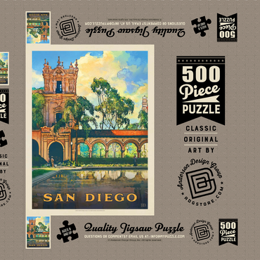Darstellung des Puzzle Motivs San Diego, CA: Balboa Park, Vintage Poster 500 Puzzle Schachtel 3D Modell