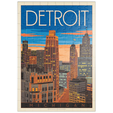 Darstellung des Puzzle Motivs puzzleplate Detroit, MI: Skyline, Vintage Poster 100 Puzzle