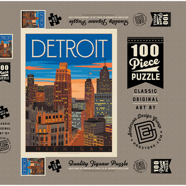 Darstellung des Puzzle Motivs Detroit, MI: Skyline, Vintage Poster 100 Puzzle Schachtel 3D Modell