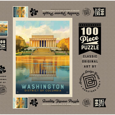 Darstellung des Puzzle Motivs Washington, DC: Lincoln Memorial, Vintage Poster 100 Puzzle Schachtel 3D Modell