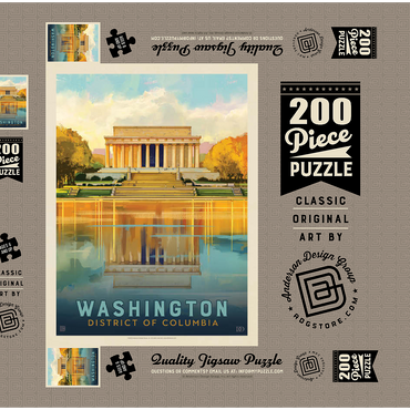 Darstellung des Puzzle Motivs Washington, DC: Lincoln Memorial, Vintage Poster 200 Puzzle Schachtel 3D Modell