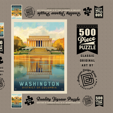 Darstellung des Puzzle Motivs Washington, DC: Lincoln Memorial, Vintage Poster 500 Puzzle Schachtel 3D Modell