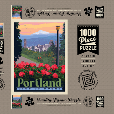 Darstellung des Puzzle Motivs Portland, Oregon: City Of Roses, Vintage Poster 1000 Puzzle Schachtel 3D Modell