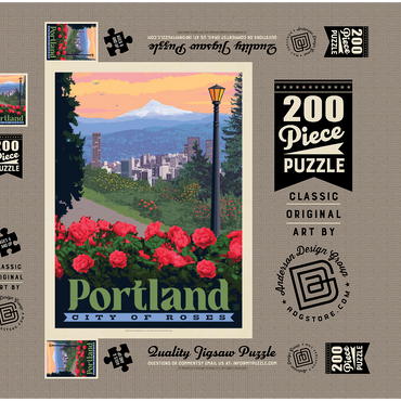 Darstellung des Puzzle Motivs Portland, Oregon: City Of Roses, Vintage Poster 200 Puzzle Schachtel 3D Modell
