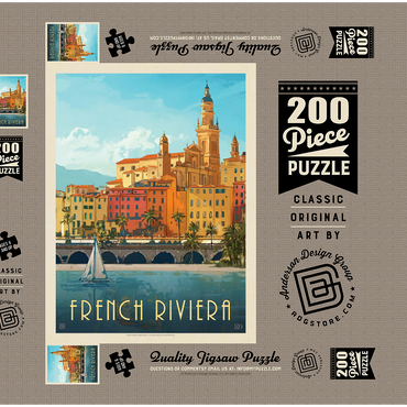 Darstellung des Puzzle Motivs France: French Riviera, Vintage Poster 200 Puzzle Schachtel 3D Modell
