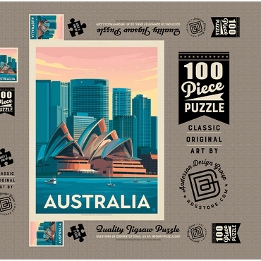 Darstellung des Puzzle Motivs Australia: Sydney Skyline, Vintage Poster 100 Puzzle Schachtel 3D Modell