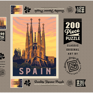 Darstellung des Puzzle Motivs Spain: Familia Sagrada, Vintage Poster 200 Puzzle Schachtel 3D Modell