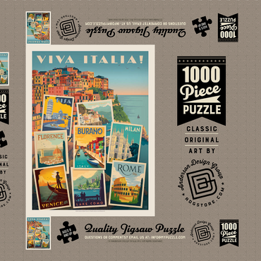 Darstellung des Puzzle Motivs Italy: Viva Italia! Collage, Vintage Poster 1000 Puzzle Schachtel 3D Modell