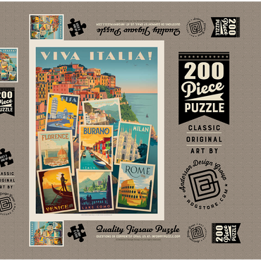 Darstellung des Puzzle Motivs Italy: Viva Italia! Collage, Vintage Poster 200 Puzzle Schachtel 3D Modell
