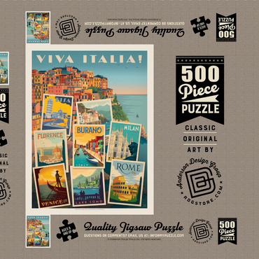Darstellung des Puzzle Motivs Italy: Viva Italia! Collage, Vintage Poster 500 Puzzle Schachtel 3D Modell