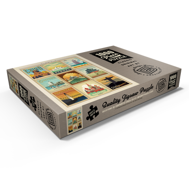Darstellung des Puzzle Motivs World Travel, Collage, Vintage Poster 1000 Puzzle Schachtel Ansicht1