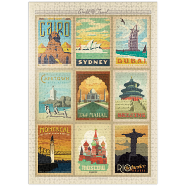 Darstellung des Puzzle Motivs puzzleplate World Travel, Collage, Vintage Poster 1000 Puzzle