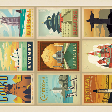 Darstellung des Puzzle Motivs World Travel, Collage, Vintage Poster 100 Puzzle 3D Modell