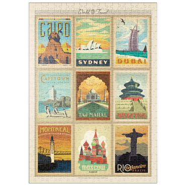 Darstellung des Puzzle Motivs puzzleplate World Travel, Collage, Vintage Poster 500 Puzzle