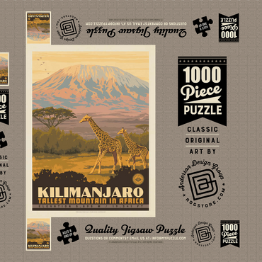 Darstellung des Puzzle Motivs Kilimanjaro: Tallest Mountain in Africa, Vintage Poster 1000 Puzzle Schachtel 3D Modell