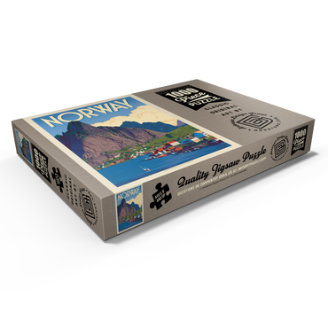 Darstellung des Puzzle Motivs Norway: The Land of Fjords, Vintage Poster 1000 Puzzle Schachtel Ansicht1