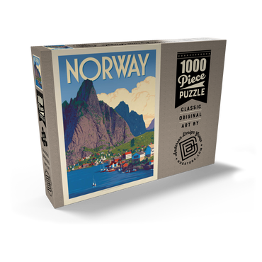 Darstellung des Puzzle Motivs Norway: The Land of Fjords, Vintage Poster 1000 Puzzle Schachtel Ansicht2
