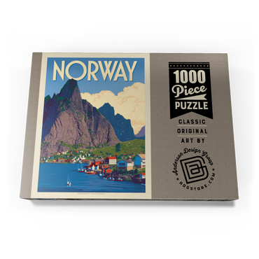 Darstellung des Puzzle Motivs Norway: The Land of Fjords, Vintage Poster 1000 Puzzle Schachtel Ansicht3