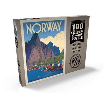 Darstellung des Puzzle Motivs Norway: The Land of Fjords, Vintage Poster 100 Puzzle Schachtel Ansicht2