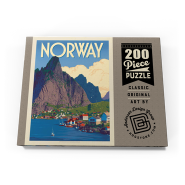 Darstellung des Puzzle Motivs Norway: The Land of Fjords, Vintage Poster 200 Puzzle Schachtel Ansicht3