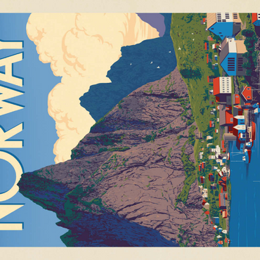 Darstellung des Puzzle Motivs Norway: The Land of Fjords, Vintage Poster 200 Puzzle 3D Modell
