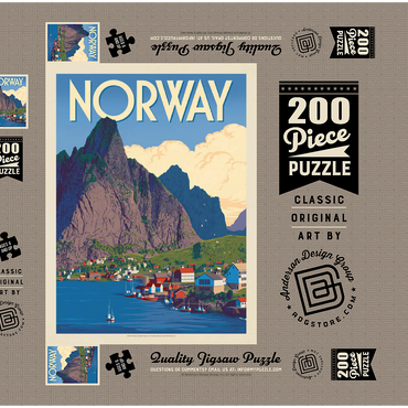 Darstellung des Puzzle Motivs Norway: The Land of Fjords, Vintage Poster 200 Puzzle Schachtel 3D Modell