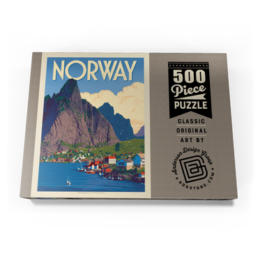 Darstellung des Puzzle Motivs Norway: The Land of Fjords, Vintage Poster 500 Puzzle Schachtel Ansicht3