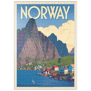 Darstellung des Puzzle Motivs puzzleplate Norway: The Land of Fjords, Vintage Poster 500 Puzzle