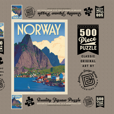 Darstellung des Puzzle Motivs Norway: The Land of Fjords, Vintage Poster 500 Puzzle Schachtel 3D Modell