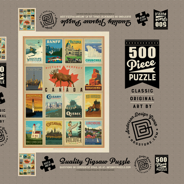 Darstellung des Puzzle Motivs Canada Travel, Collage, Vintage Poster 500 Puzzle Schachtel 3D Modell