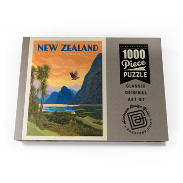 Darstellung des Puzzle Motivs New Zealand: Milford Sound, Vintage Poster 1000 Puzzle Schachtel Ansicht3