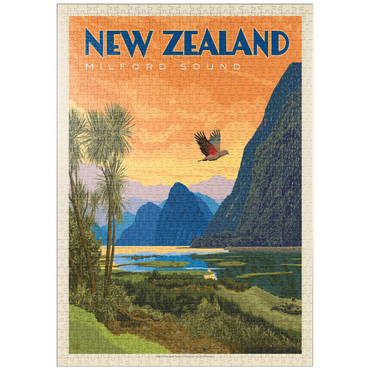 Darstellung des Puzzle Motivs puzzleplate New Zealand: Milford Sound, Vintage Poster 1000 Puzzle