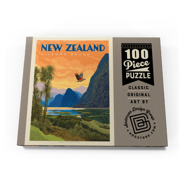 Darstellung des Puzzle Motivs New Zealand: Milford Sound, Vintage Poster 100 Puzzle Schachtel Ansicht3