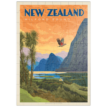 Darstellung des Puzzle Motivs puzzleplate New Zealand: Milford Sound, Vintage Poster 100 Puzzle