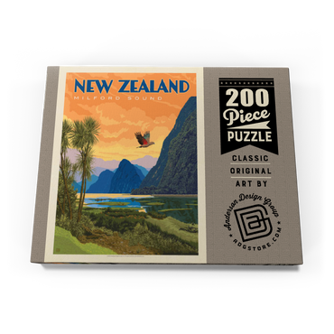 Darstellung des Puzzle Motivs New Zealand: Milford Sound, Vintage Poster 200 Puzzle Schachtel Ansicht3