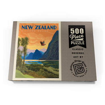 Darstellung des Puzzle Motivs New Zealand: Milford Sound, Vintage Poster 500 Puzzle Schachtel Ansicht3