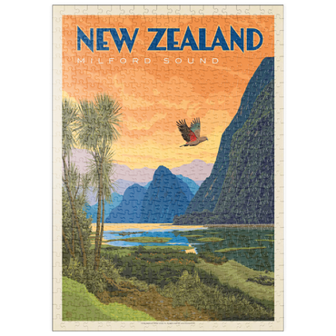 Darstellung des Puzzle Motivs puzzleplate New Zealand: Milford Sound, Vintage Poster 500 Puzzle
