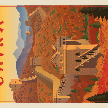 Darstellung des Puzzle Motivs China: Great Wall, Vintage Poster 1000 Puzzle 3D Modell