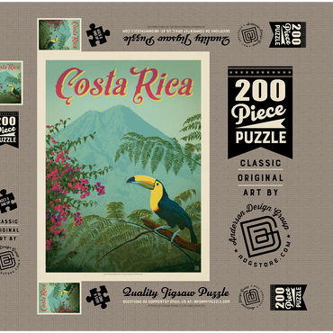 Darstellung des Puzzle Motivs Costa Rica: Toucan in the jungle, Vintage Poster 200 Puzzle Schachtel 3D Modell