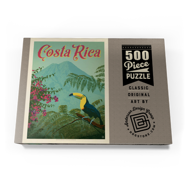 Darstellung des Puzzle Motivs Costa Rica: Toucan in the jungle, Vintage Poster 500 Puzzle Schachtel Ansicht3
