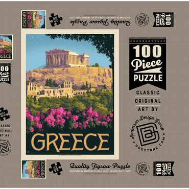 Darstellung des Puzzle Motivs Greece: The Parthenon, Vintage Poster 100 Puzzle Schachtel 3D Modell
