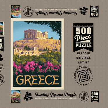 Darstellung des Puzzle Motivs Greece: The Parthenon, Vintage Poster 500 Puzzle Schachtel 3D Modell