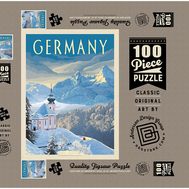 Darstellung des Puzzle Motivs Germany: Bavarian Alps, Vintage Poster 100 Puzzle Schachtel 3D Modell