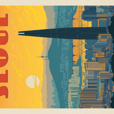 Darstellung des Puzzle Motivs South Korea: Seoul, Vintage Poster 100 Puzzle 3D Modell