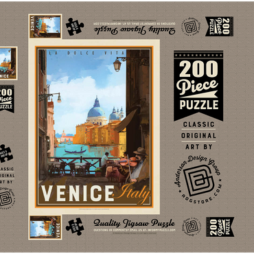 Darstellung des Puzzle Motivs Italy, Venice: La Dolce Vita, Vintage Poster 200 Puzzle Schachtel 3D Modell
