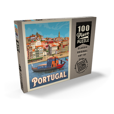 Darstellung des Puzzle Motivs Portugal: Porto District, Vintage Poster 100 Puzzle Schachtel Ansicht2