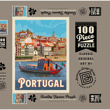 Darstellung des Puzzle Motivs Portugal: Porto District, Vintage Poster 100 Puzzle Schachtel 3D Modell