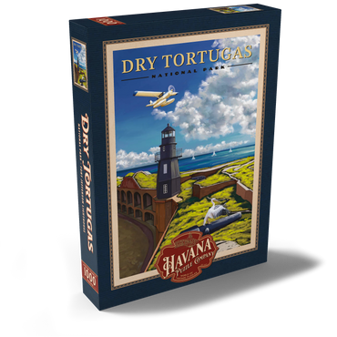 Darstellung des Puzzle Motivs Dry Tortugas National Park - Fort Jefferson Lighthouse, Vintage Travel Poster 1000 Puzzle Schachtel Ansicht2